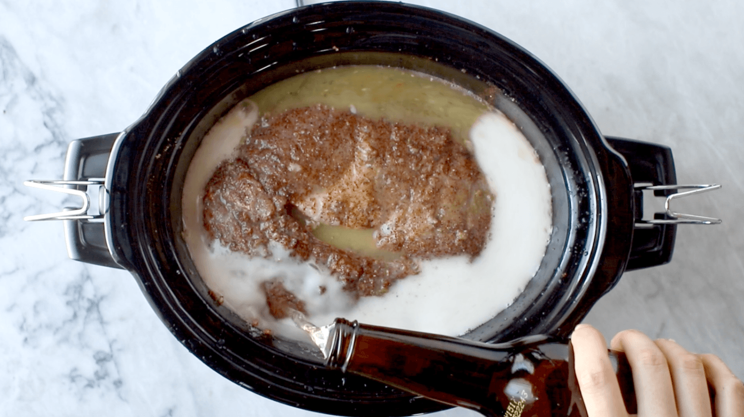 Pork in a crockpot.